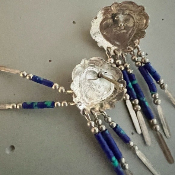 Vintage Native American Turquoise & Sterling Silver Dangle Earrings - Picture 2 of 3